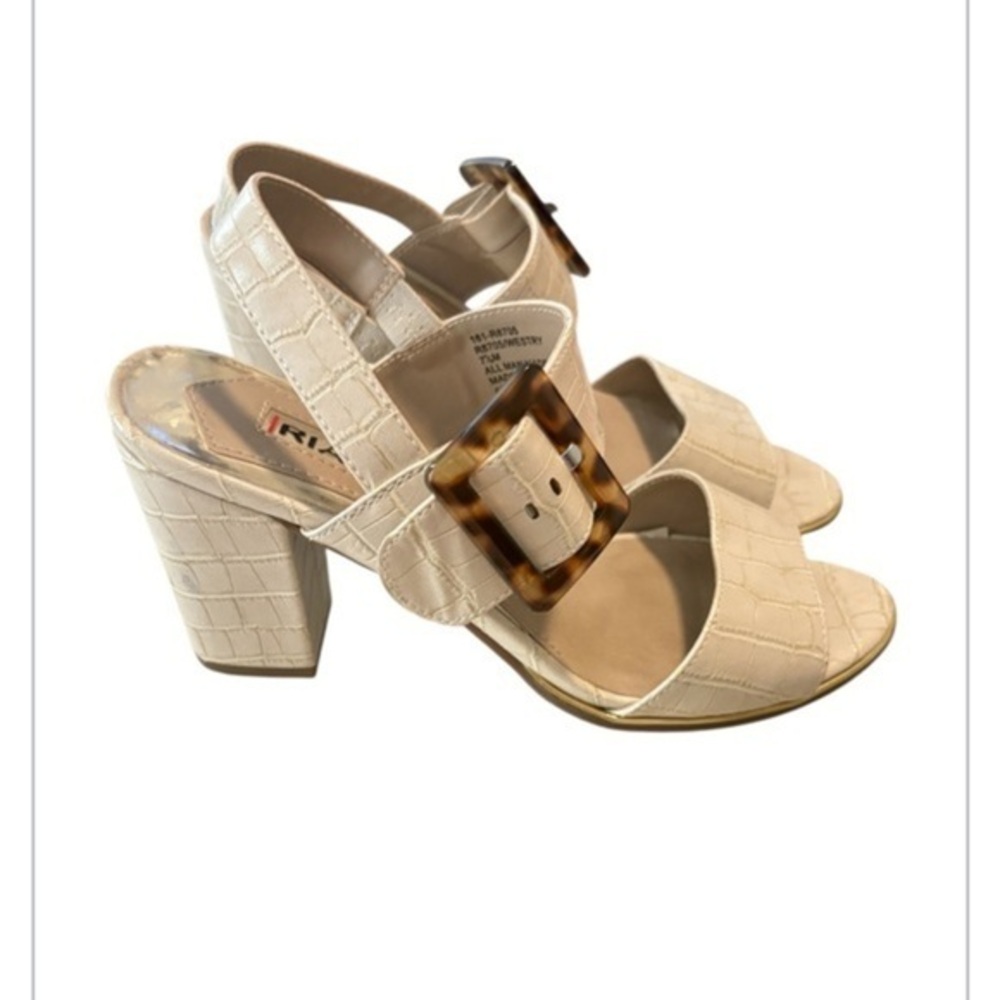 Y2K RIALTO Cream  Croc-Embossed Double-Strap Saomi Sandal -Size 7.5